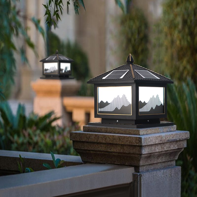 Modern Pillar Light Metallic LED Solar Lighting Fixture for Garden