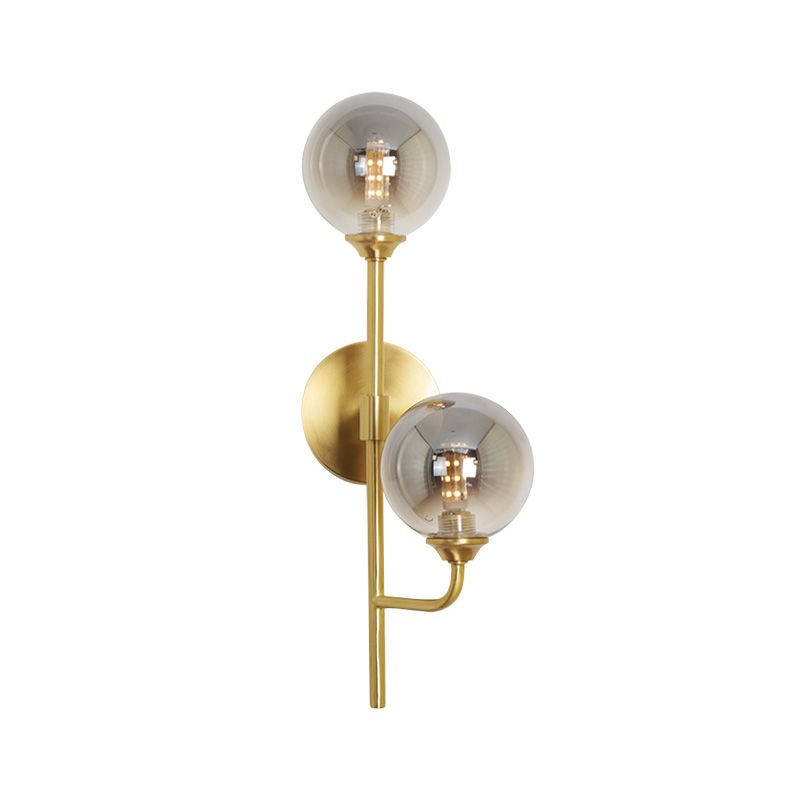 Sphère Salle de salle de bain Mont Light Amber / Smoke Grey Grey Glass Brass Finish Finish LED Murce Sconce