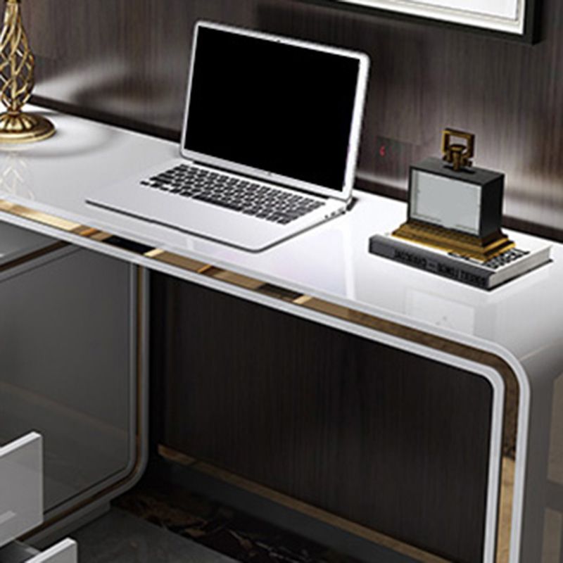 Glam Wood Computer Desk White Pedestal Writing Desk for Home