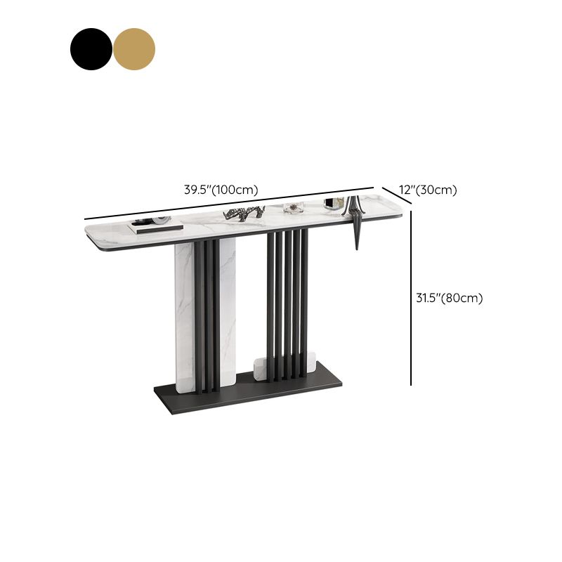 Glam Stone Accent Table Rectangle Iron Console Sofa Table for Hall