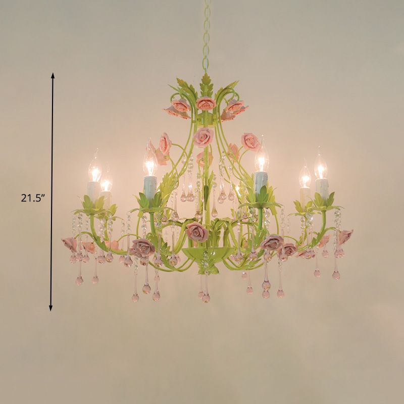6/8 Lampenkerzenkerze Anhängerlampe Traditionalismus Grünkristall Kronleuchter Leuchte für Schlafzimmer