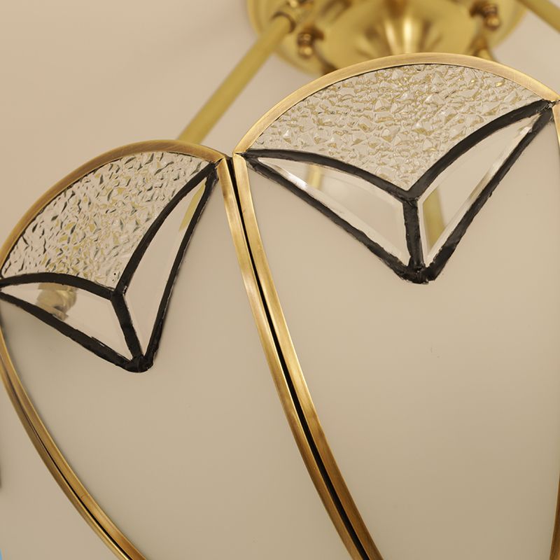 3 Bulbs Scallop Ceiling Flush Mount Colonial White Satin Opal Glass Semi Mount Lighting