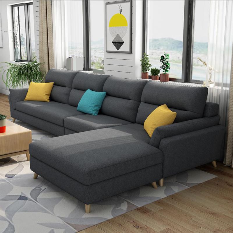 Modern Slipcovered Sofa & Chaise Fabric Flared Arm Sectional
