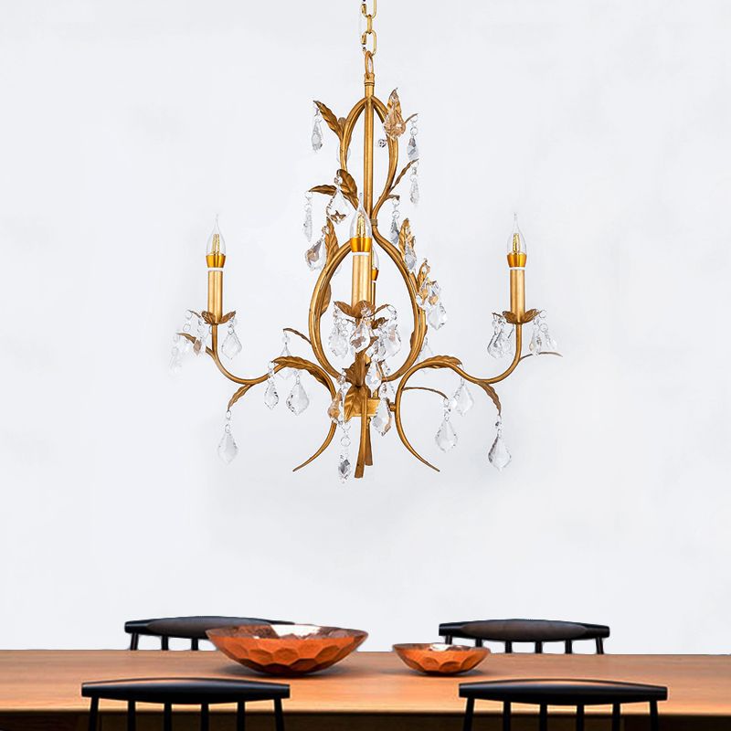 Traditional Swirled Gold Arm Chandelier Light 4 Lights Metal and Crystal Hanging Ceiling Light