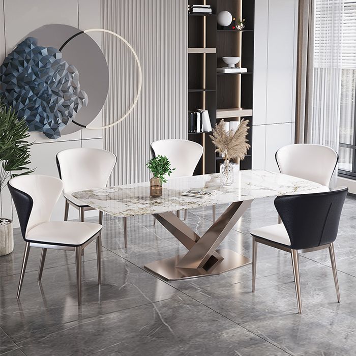 Mesa de comedor estándar Glam, mesa de comedor rectangular con tapa de piedra sinterizada para cocina