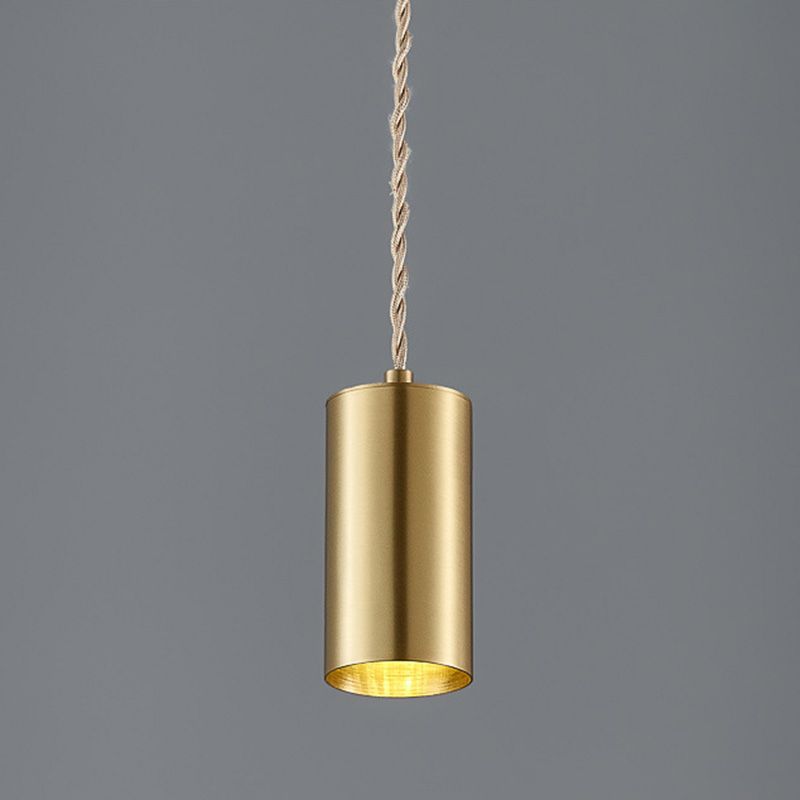 Lámpara de suspensión cilíndrica de la noche de metal 1 Bulbo posmoderna Luz colgante en oro