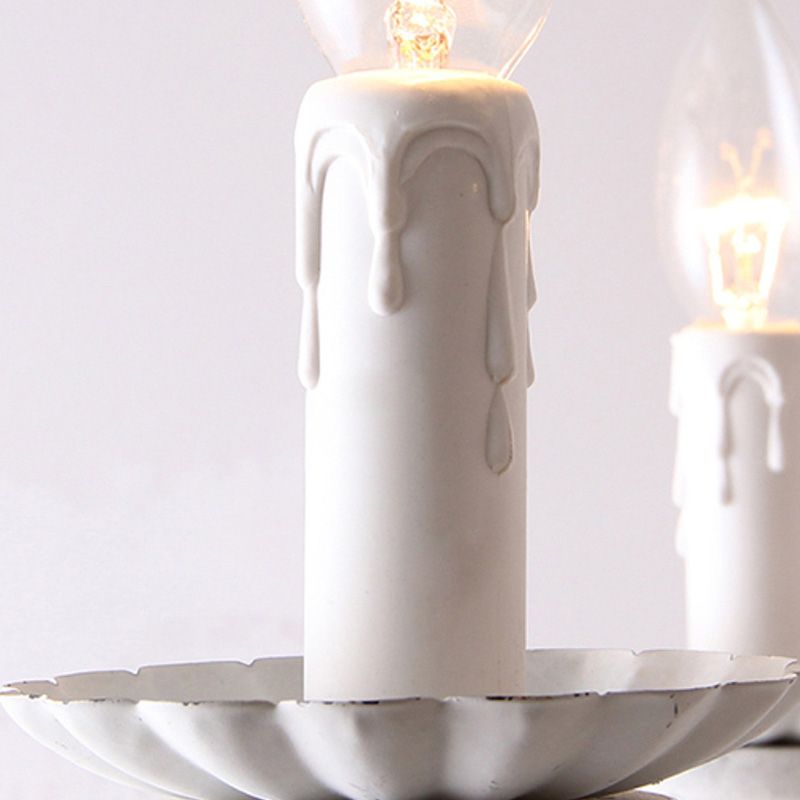 Ceiling Chandelier French Country Candle Wooden Pendant Lighting in White