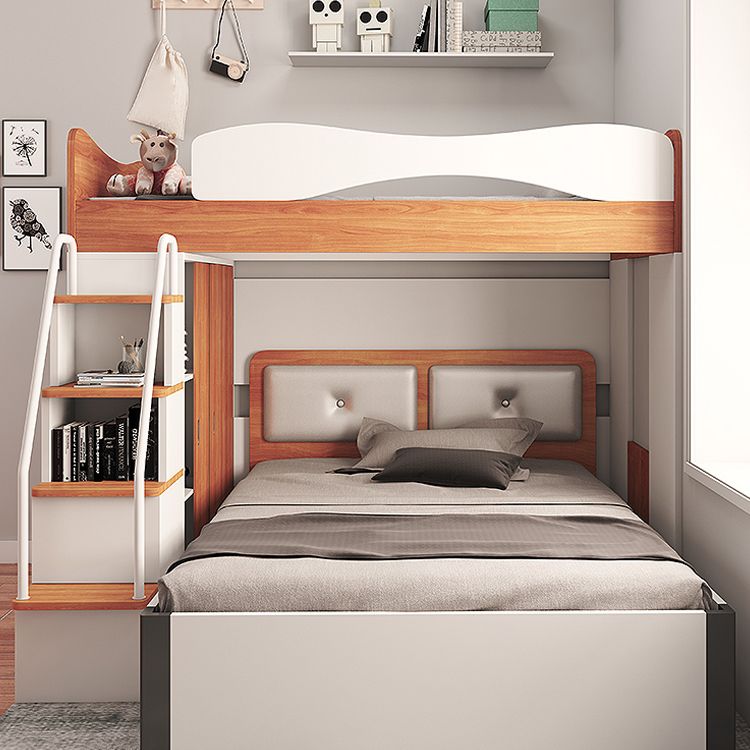 Contemporary Bunk Bed Wood Headboard with Guardrail Storage Mattress No Theme