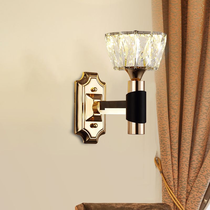 1/2-Light Bowl Wall Sconce Lighting Minimalist Black and Gold Crystal Block Wall Lamp