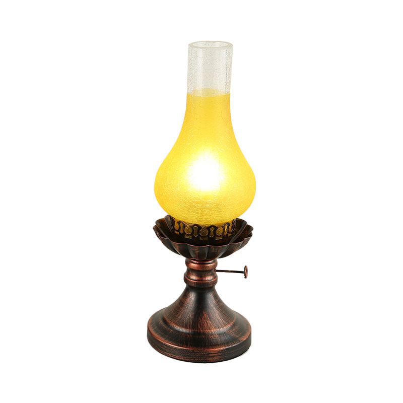 Copper Vase Shade Table Lighting Factory Tan Crackle/Yellow Glass 1-Head Bedside Desk Lamp with Metal Base
