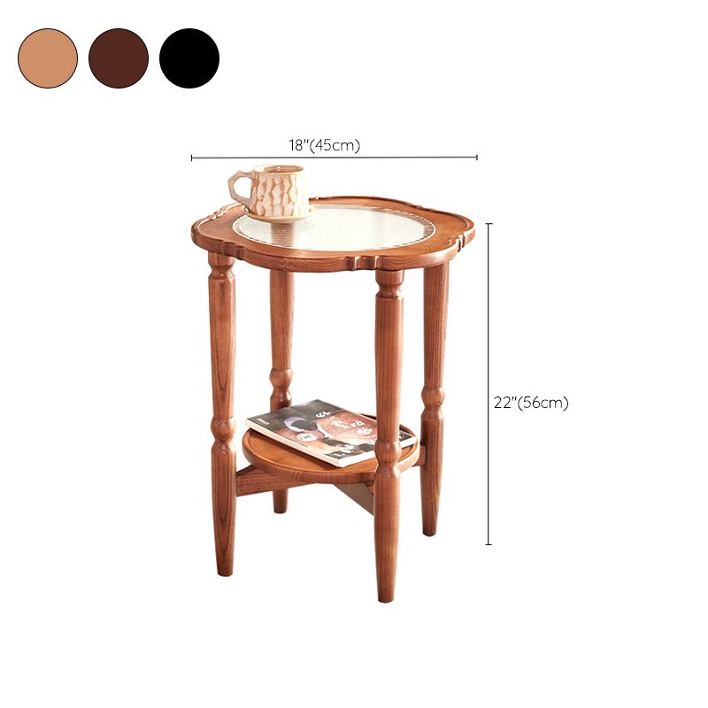 Solid Wood Accent Side Table Living Room Naturally Shaped Double Tier 4 Legs
