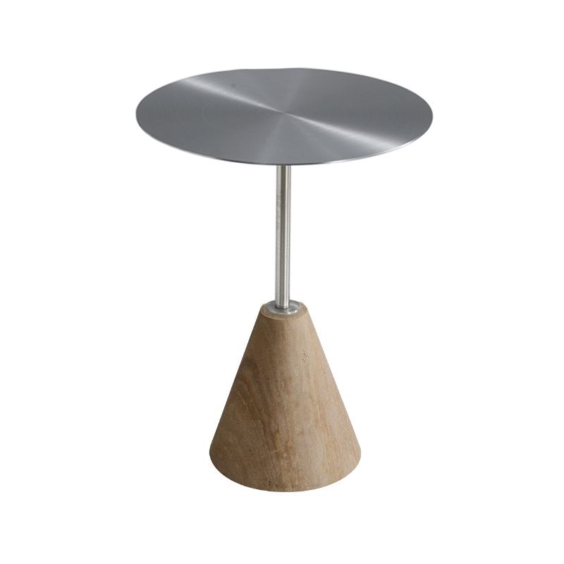 Stone Pedestal End Table Metal Round Side End Table for Living Room