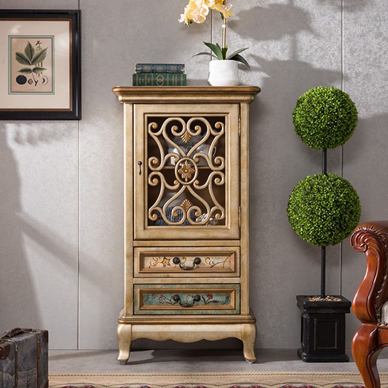 47. 2" Tall Distressed Wood Side Cabinet 2 - Drawer 1 - Door Storage Cabinet