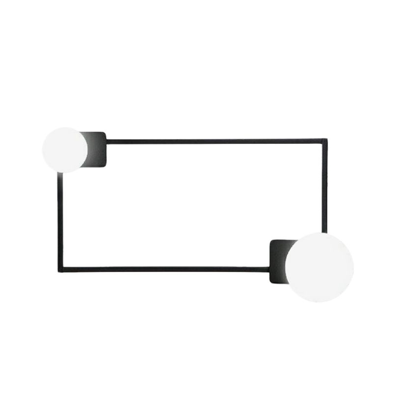 Metal Rectangle Frame Flush Wall Sconce Simple 2 Bulbs LED Wall Mounted Light in Black