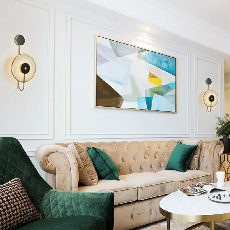 Black Circle Wall Sconce Lighting Designer Marble LED Wall Mount Light for Living Room