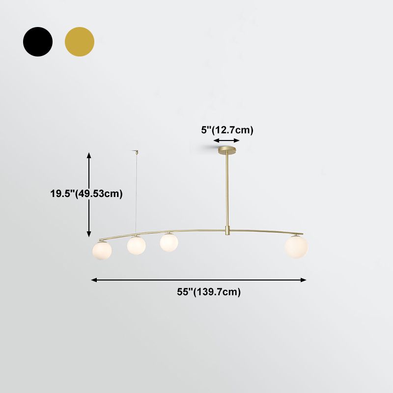 Modern Metal Island Light Fixture Multi-Head Restaurant Hanging Lamp with Glass Shade