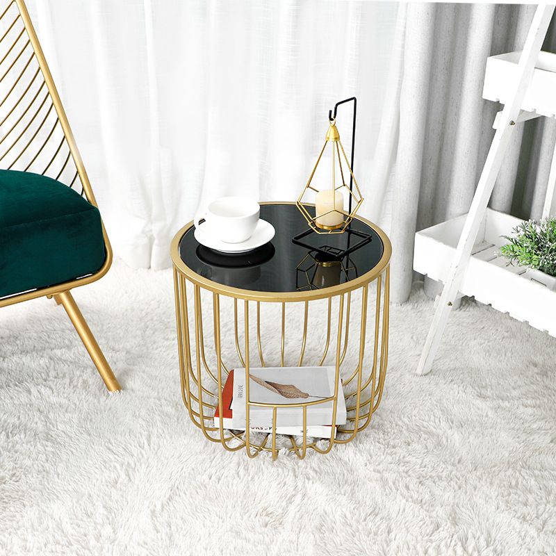 Contemporary Round Top Cocktail Table with Frame Base in Iron