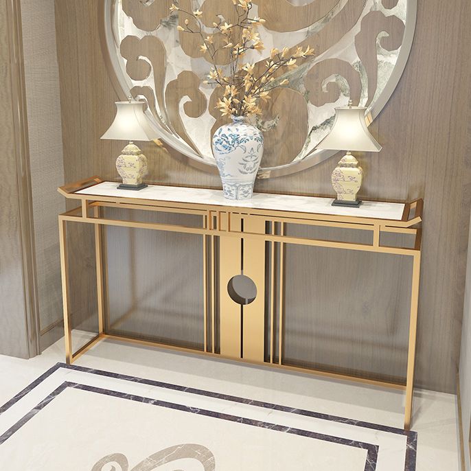 11" Wide Glam Accent Table Stone Gold Rectangle Console Accent Table