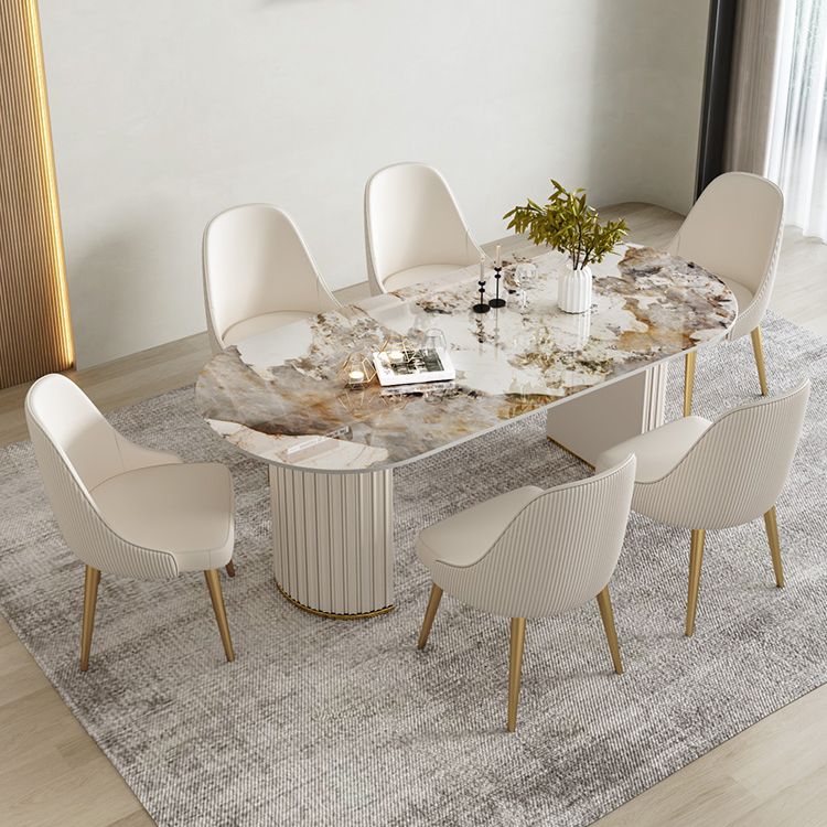 Luxury Sintered Stone Dining Desk Oval Shape Double Base Kitchen Table