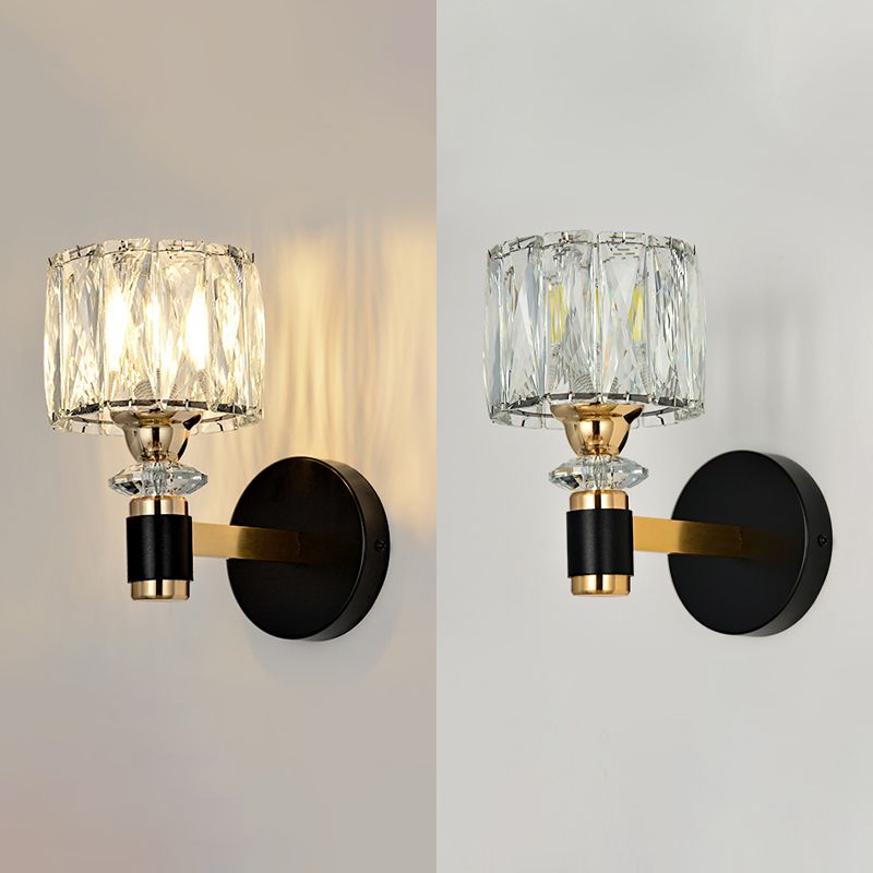 1 Lichtzylindrische Wandleuchte Leuchte Moderne Stil Schwarzer Kristallwandhalterung Beleuchtung