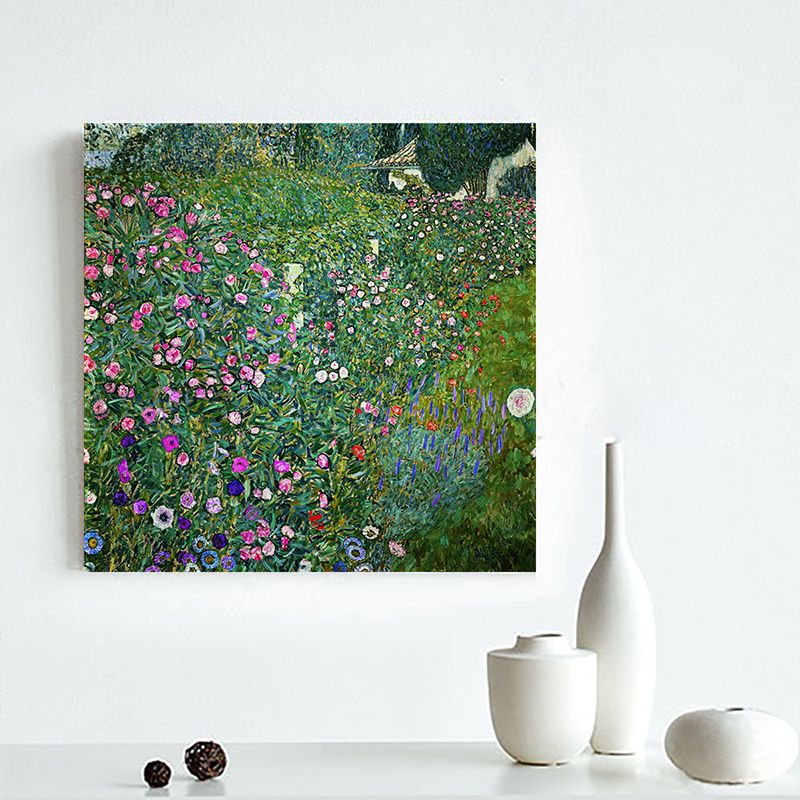 Green Botanical and Flower Canvas Country Style Textured Wall Art Print for Playroom