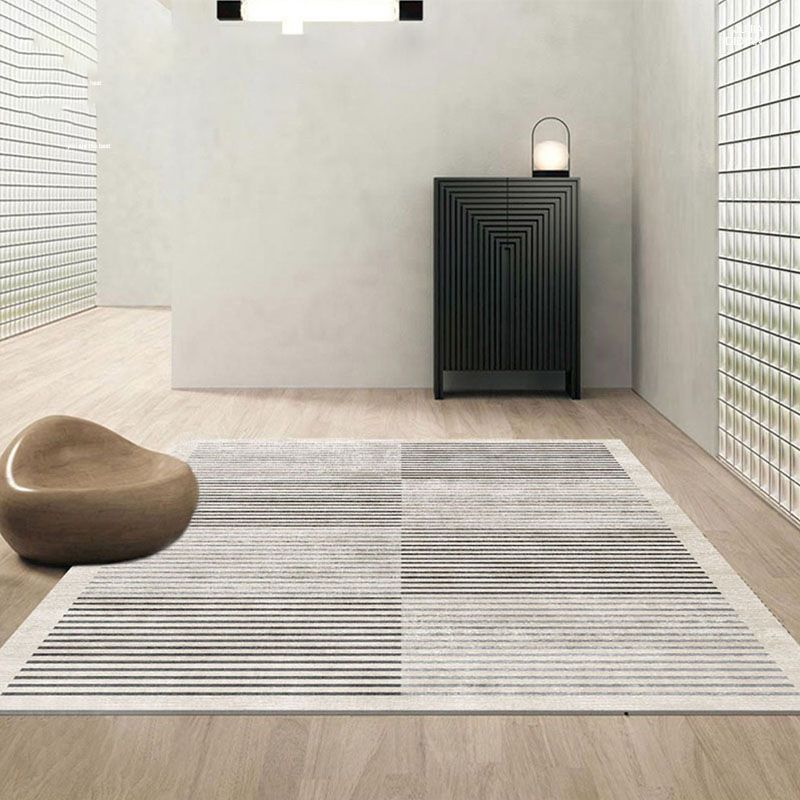 Light Gray Modern Carpet Polyester Line Carpet Washable Carpet for Living Room