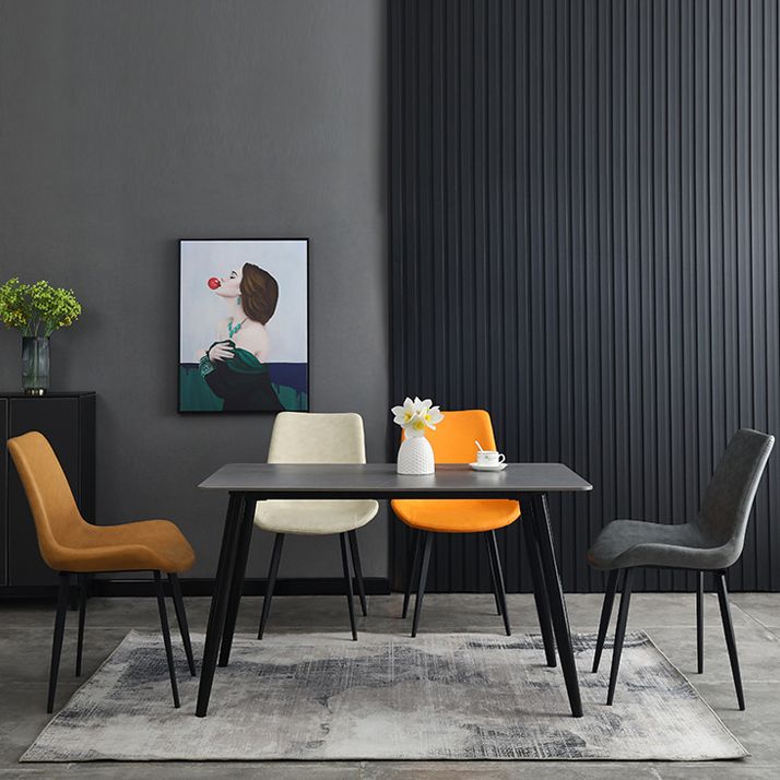 Accueil Chaise de salle à manger contemporaine avec accoudoirs et dossier solide en métal (Ensemble de 4)