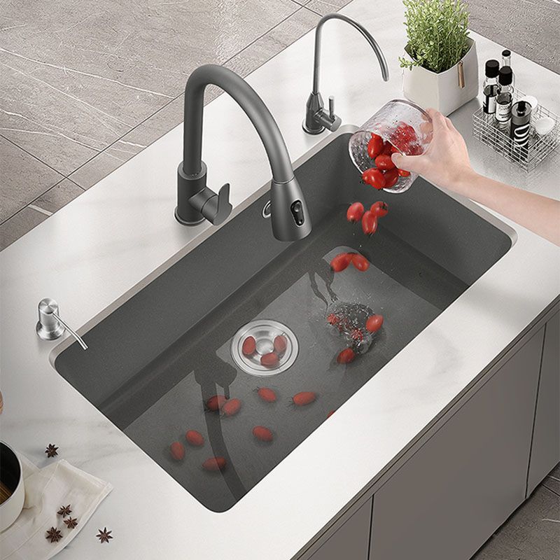 Quartz Kitchen Sink Contemporary Single Bowl Kitchen Sink with Strainer
