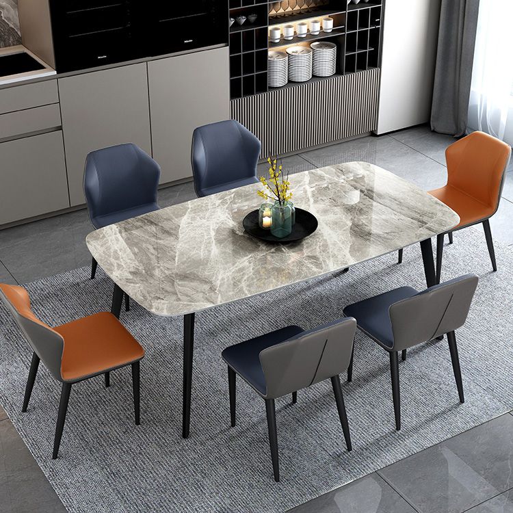 Cuisine de style contemporain Tableau rectangle en pierre enthousiaste avec base de 4 jambes