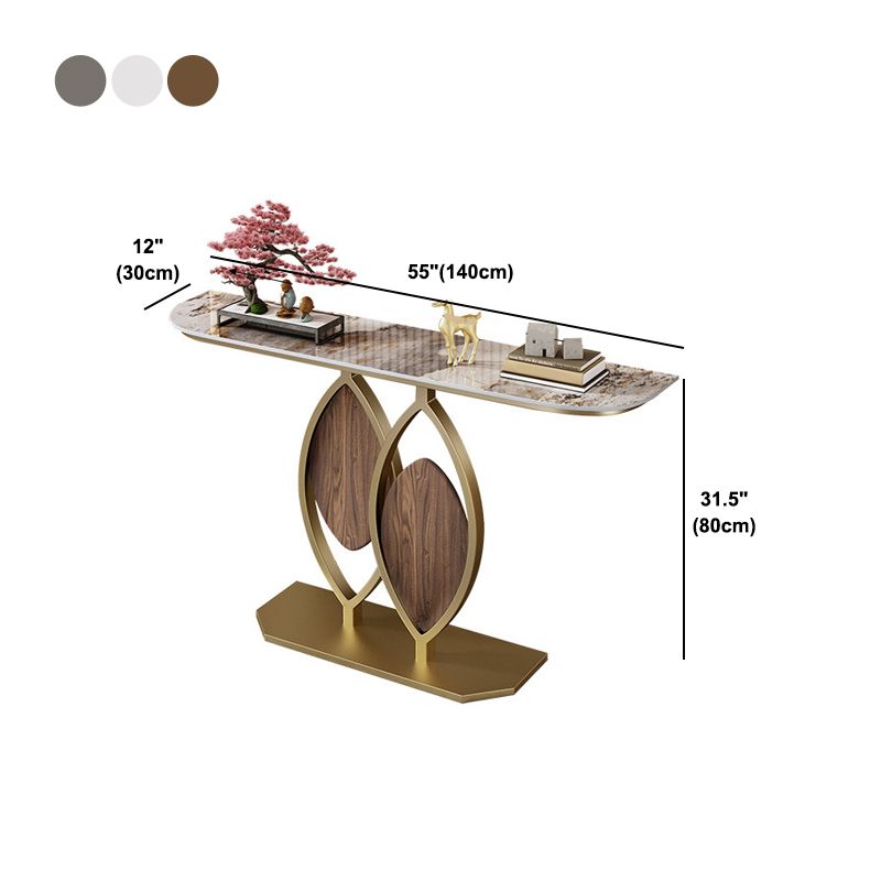 Glam Style Stone Top Consloe Table with Pedestal Base for Hall Table