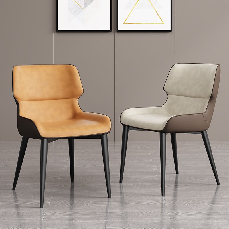 Contemporary Home Wingback Side Chair Matte Finish Leather Dining Chair