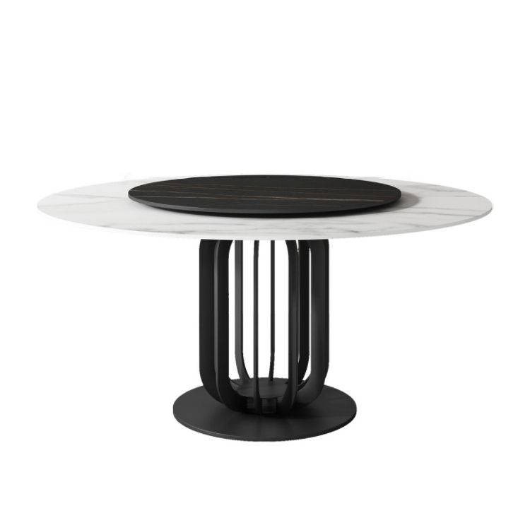 Round Stone Dining Table Modern Turntable Furniture with Pedestal Base in Matte Finish
