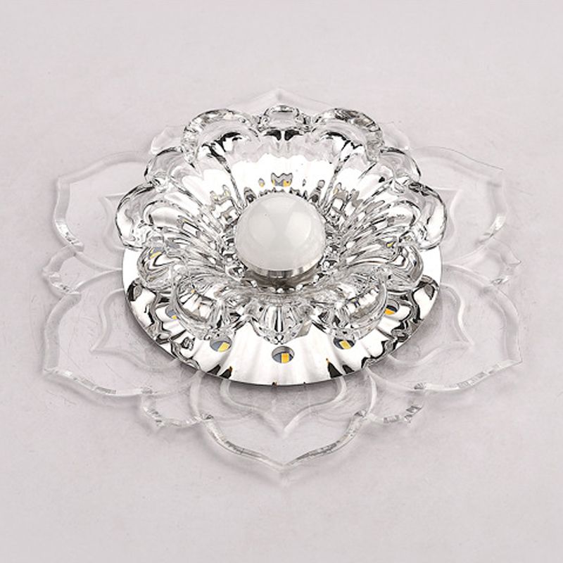 Contemporary Style Flower Flush Mounted Ceiling Fixture with Hole 2-3.5'' Dia Crystal