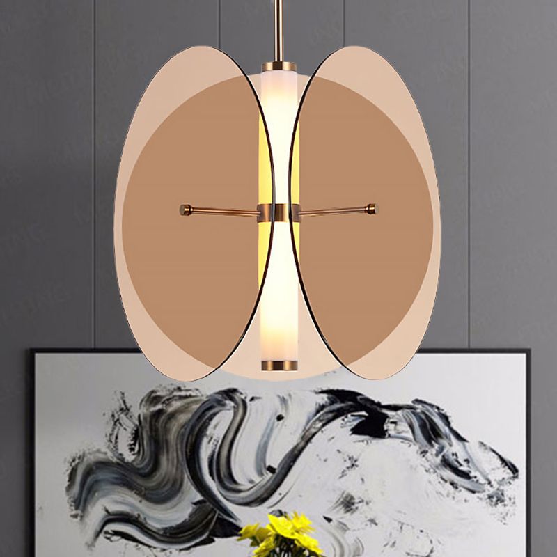 Luz de colgante redondo de vidrio ámbar/humo Modernista 1 Lámpara de techo colgante de LED ligero con 3 discos