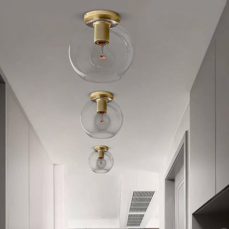 Luminaire de plafond à 1 tête en verre transparent à montage encastré sphère traditionnelle en noir/laiton/chrome pour le salon