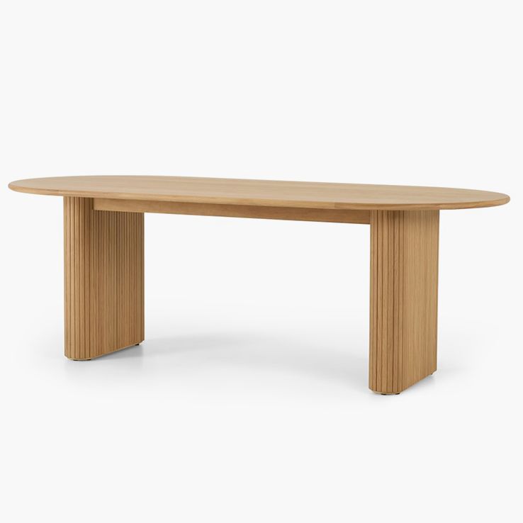 Ovaal vaste dennenhoutbruine toon eettafel eenvoud dubbele voetstuktafel voor eetkamer