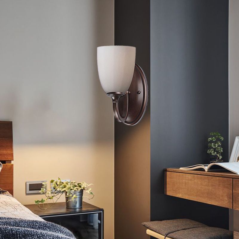 Luminaire mural blanc dôme en verre de lait rétro lampe murale de salon 1/2-lampe avec plaque arrière en métal