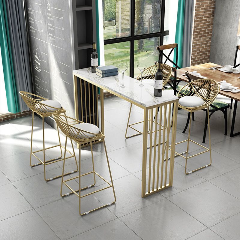 Glam Rectangle Bar Table Set 1/2/5 Pieces Stone Bar Table with High Stools