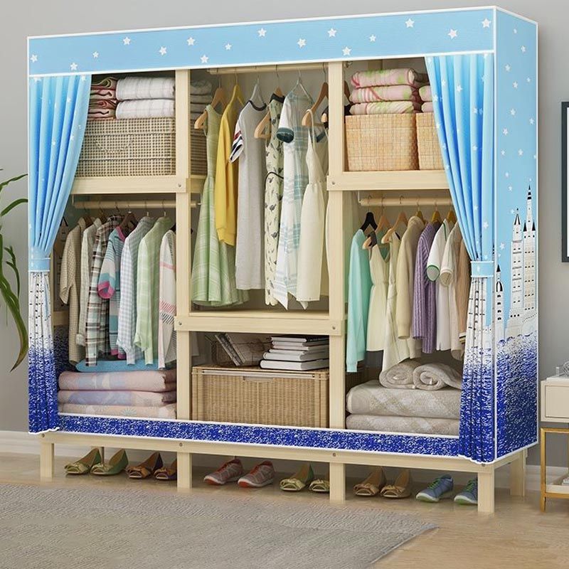 Contemporary Style Wardrobe Solid Wood 1-Door Wardrobe Closet with Cloth Rod