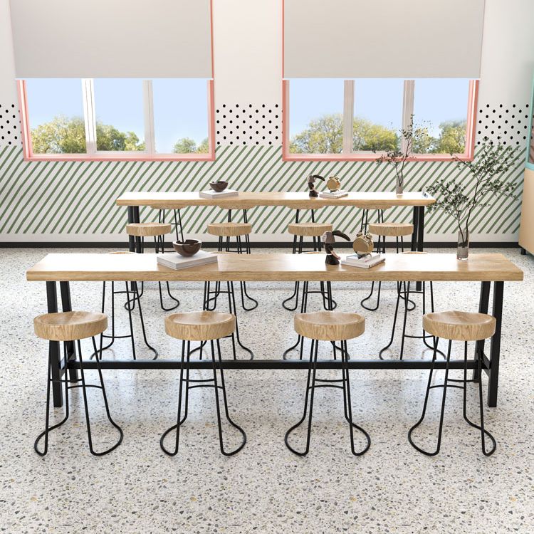 Industrial Rectangle Solid Wood Top Bar Table Set 1/5/9 Pieces Counter Table with Stools