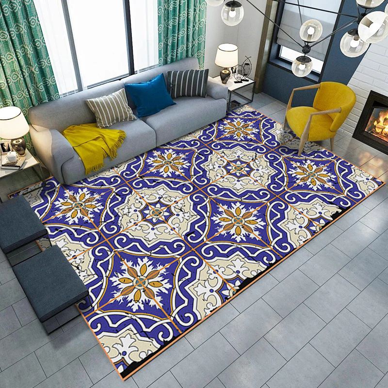 Oriental Moroccan Rug in Purple Floral Stripe Print Area Rug Polyester Machine Washable Area Rug for Home Decoration