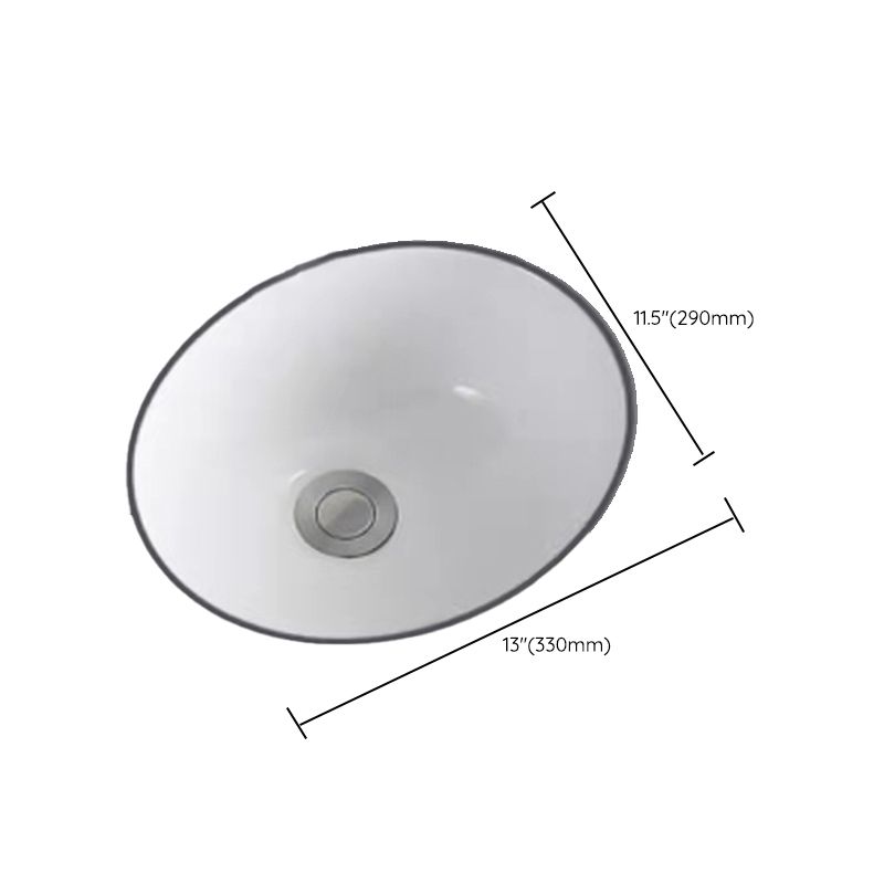 Modern Undermount Bathroom Sink Oval Shape Porcelain with Pop-Up Drain Basin Sink
