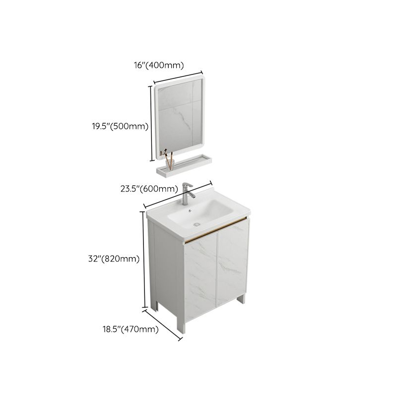 Modern White Metal Base Vanity Single Freestanding Rectangular Sink Vanity