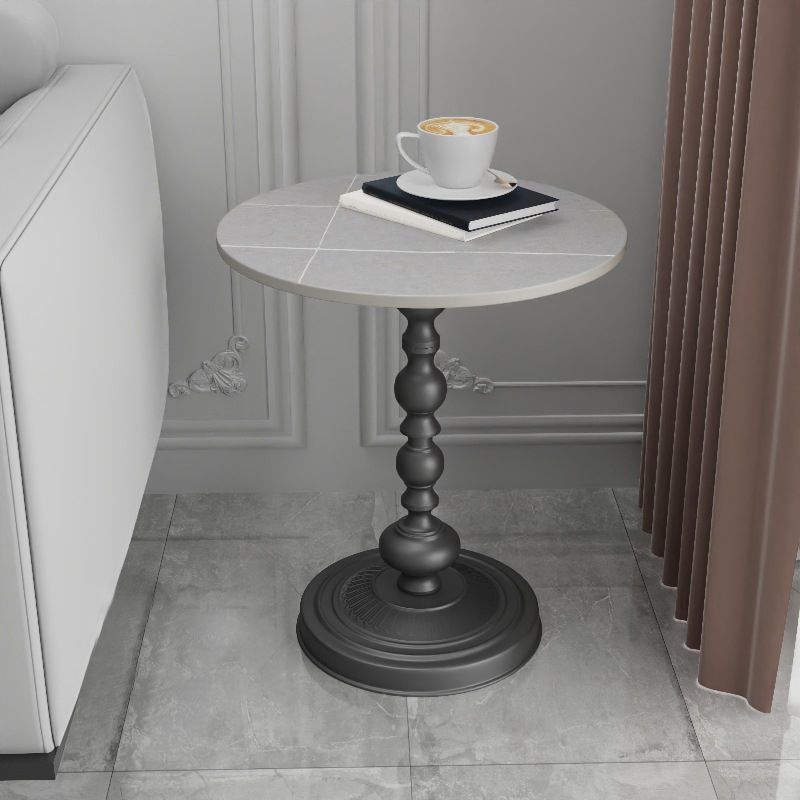 Modern Pedestal Corner Table Round Slate Side End Table for Living Room