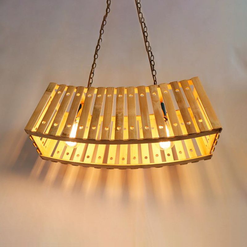 Iluminación de la isla lineal de bambú, estilo asiático de múltiples luz, lámpara de araña de isla beige de beige para mesa de comedor