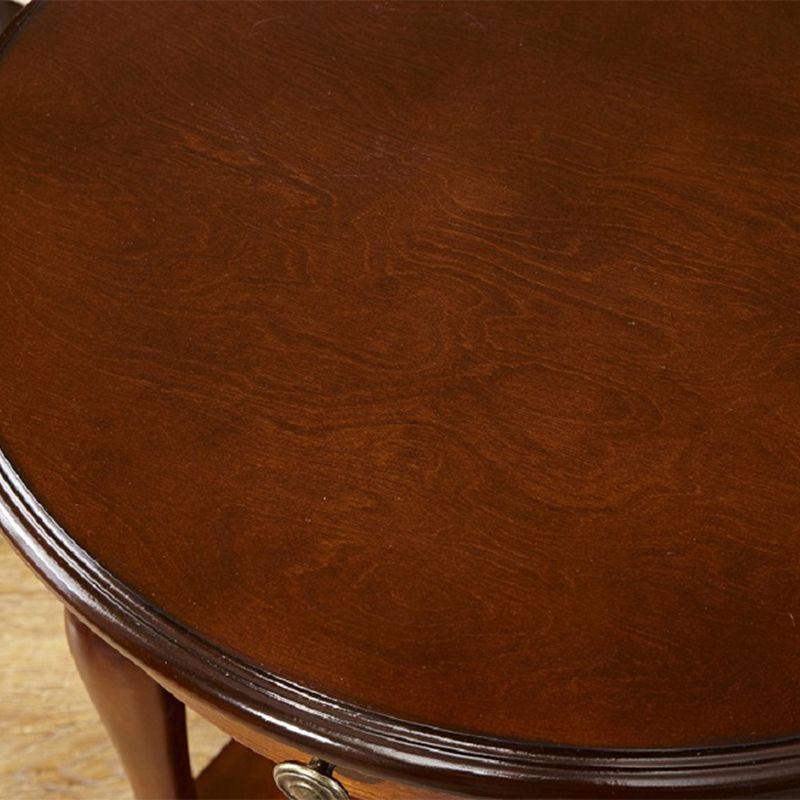 Traditional 24..4" Tall End Table in Brown Solid Wood Round Side Table with Shelf