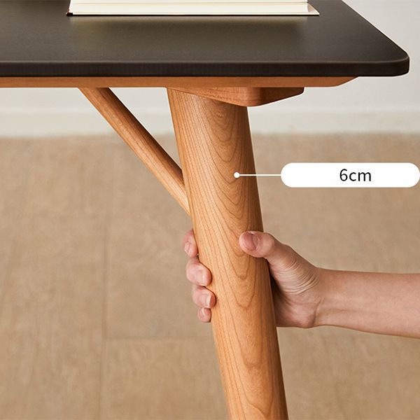 Modern Rectangular Black Stone Top Dining Table with 4 Solid Wood Legs