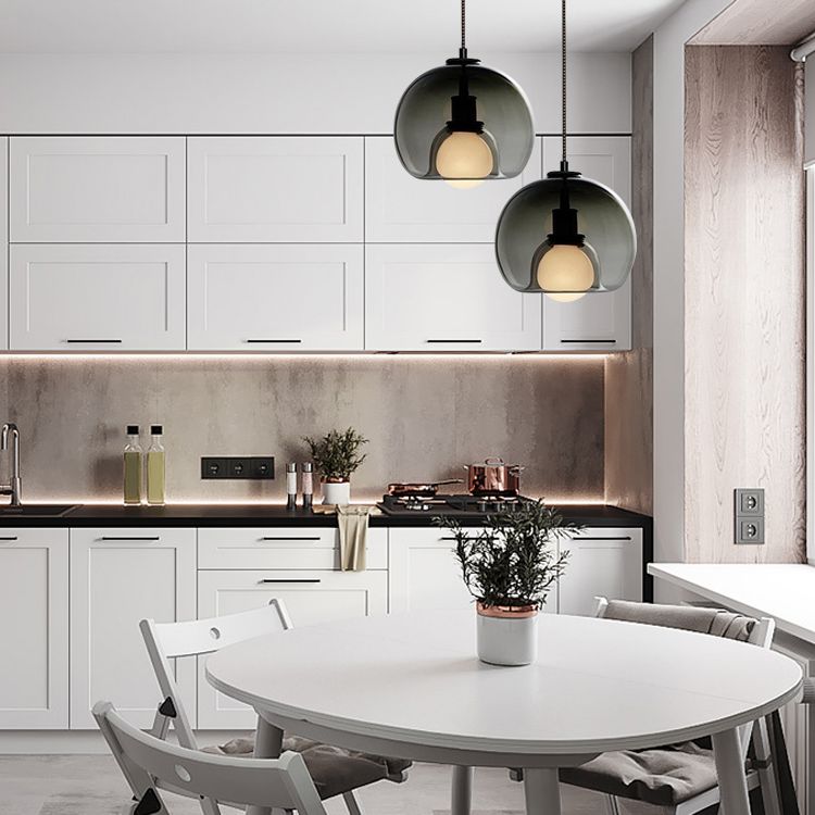 1-Ligth Clear Glass Pendant Lighting Fixtures Minimalism Ceiling Pendant for Dining Room