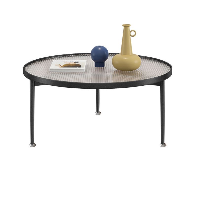 Contemporary Glass-Topped Coffee Table 3 Legs Coffee Cocktail Table
