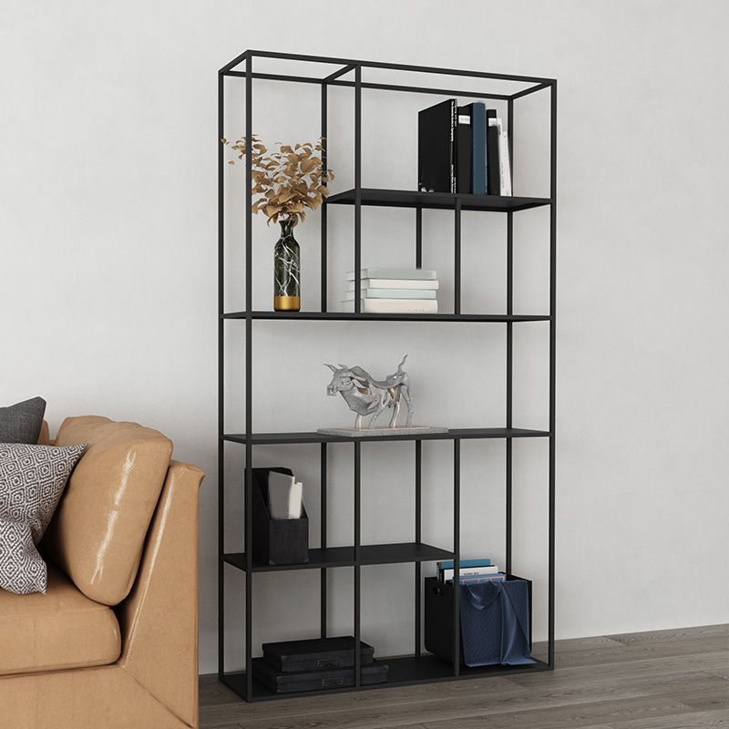 Modern Style Open Back Bookcase Metal Frame Bookshelf in Black